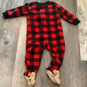 Carters Plaid Red and Black Kids One Piece with Bear Feet
